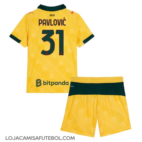 Camisa de Futebol AC Milan Strahinja Pavlovic #31 Equipamento Alternativo Infantil 2025-26 Manga Curta (+ Calças curtas)